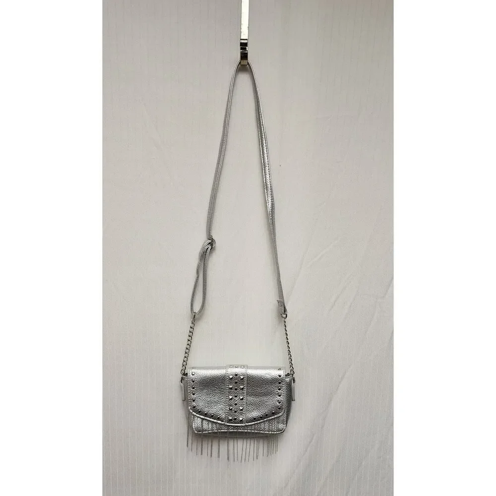 Justice Girls Silver Studded Crossbody Purse Bag With Adjustable Chain Strap